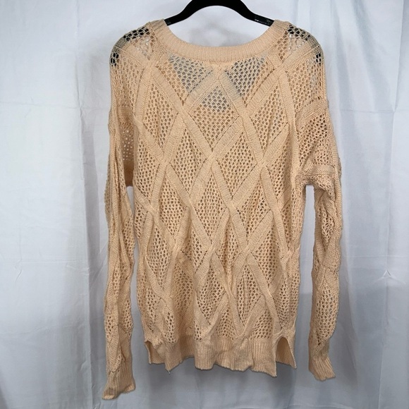 Blu Pepper Sweater Open Crochet Knit U-Scoop Neck Long Sleeve Top Pullover Shirt - Picture 10 of 12